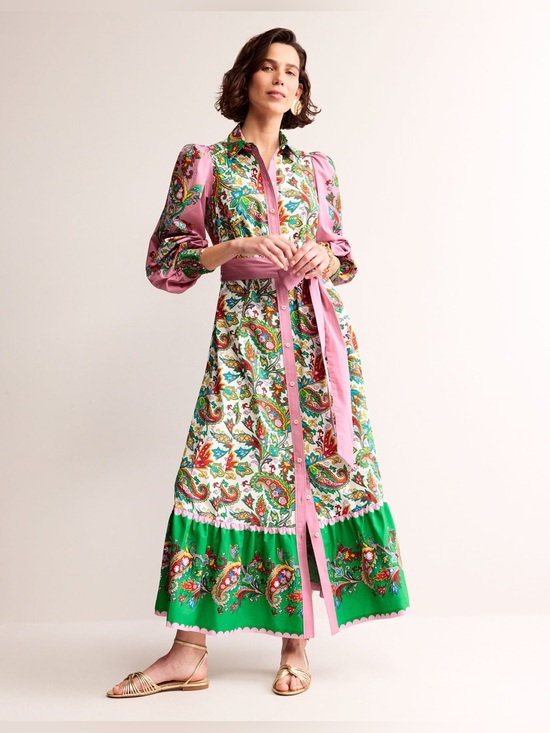 Boden Dresses & Skirts - Boden Cotton Midi Shirt Dress
Ivory, Paisley Azure